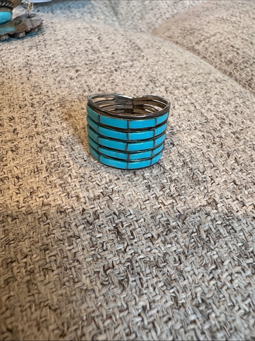 Turquoise and Sterling Silver Inlay Stacked Ring - size 7.5